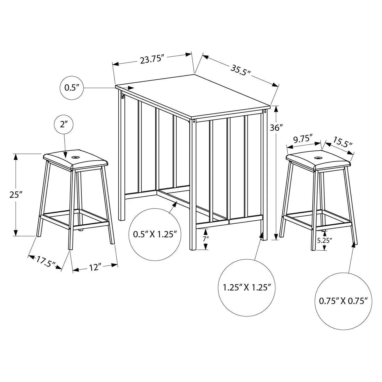 White Counter Height Dining Room Set For 2 - One Table 2 Stools