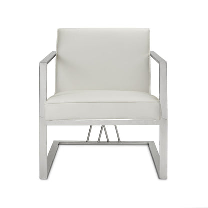 White Faux Leather Accent Chair with Steel Frame
