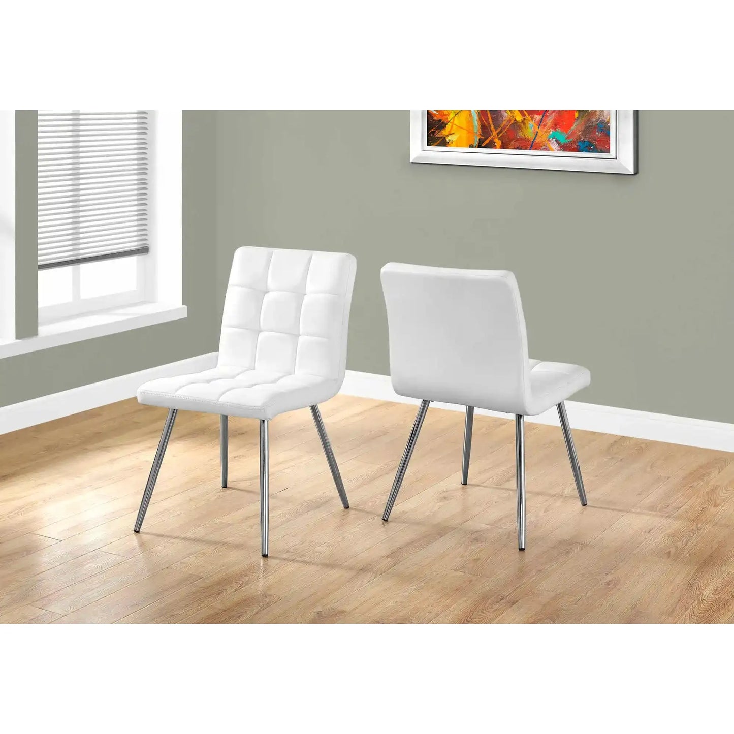 White Faux Leather Dining Chairs – 32"H with Chrome metal Legs - 2pcs