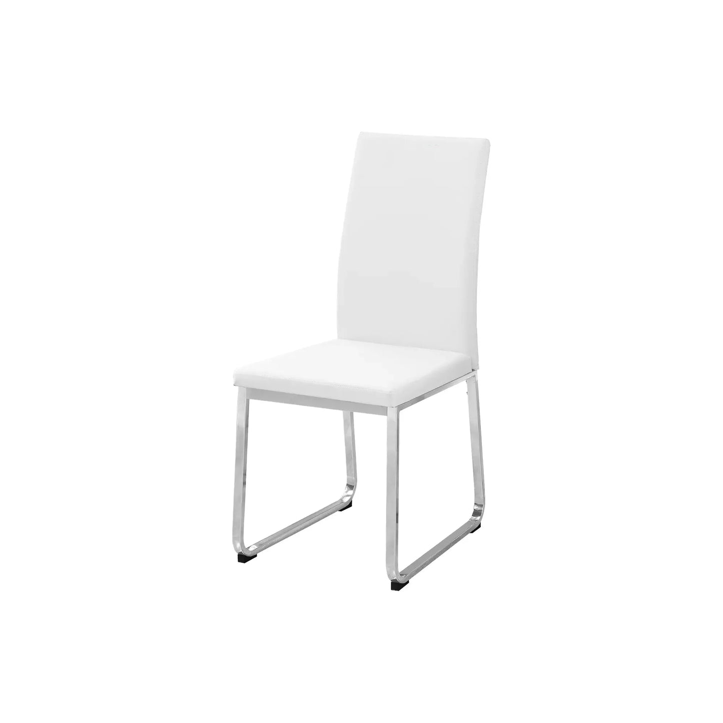 White Faux Leather Dining Chairs – Chrome Legs, 38" Height - Set of 2