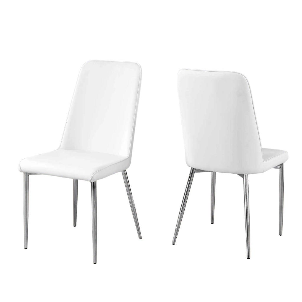White Leather-Look Dining Chairs – 37"H with Chrome Legs - Set Of 2