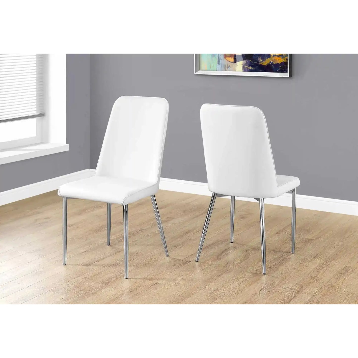 White Leather-Look Dining Chairs – 37"H with Chrome Legs - Set Of 2