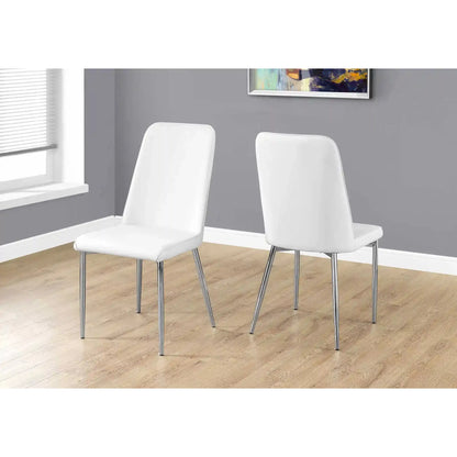White Leather-Look Dining Chairs – 37"H with Chrome Legs - Set Of 2