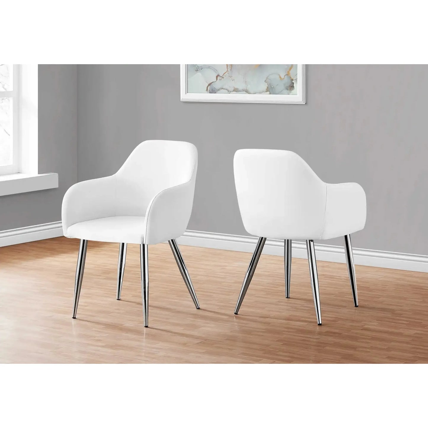 2pcs White Leather-Look Dining Chairs with Arms – Cushioned Seat