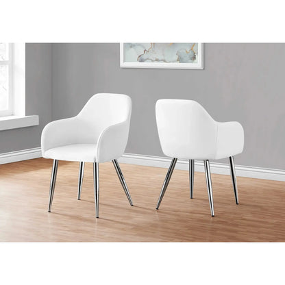 2pcs White Leather-Look Dining Chairs with Arms – Cushioned Seat