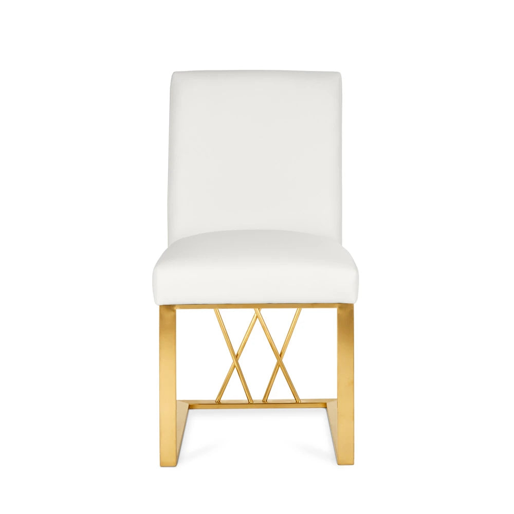 Martini White Leather Dining Chair with Gold Frame