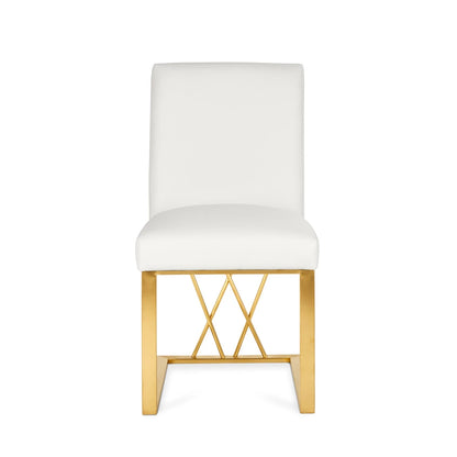 Martini White Leather Dining Chair with Gold Frame