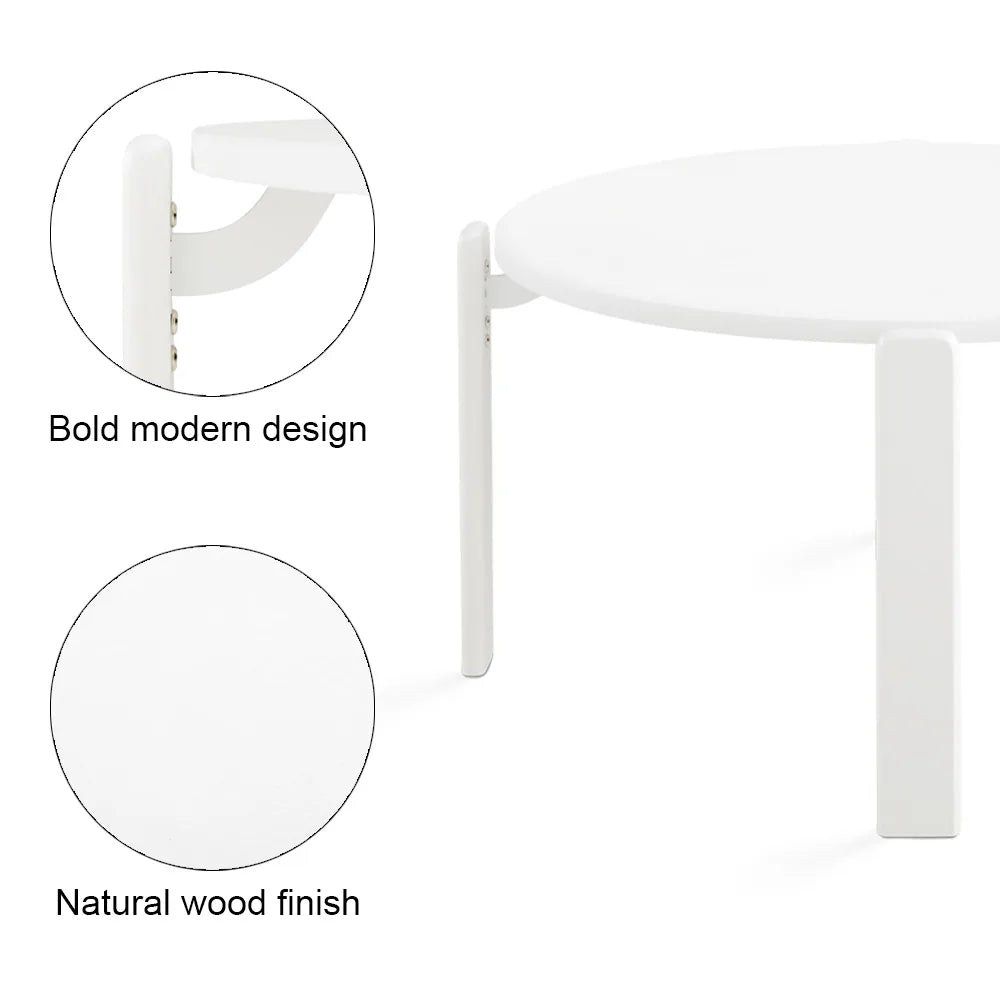Myrtle White Round Coffee Table – Modern Wood Top with Oak Veneer