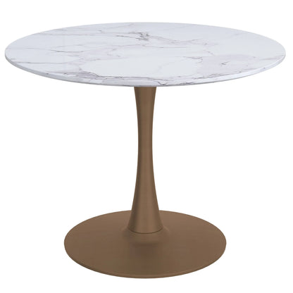 Zilo 40 White Round Dining Table with Faux Marble Top