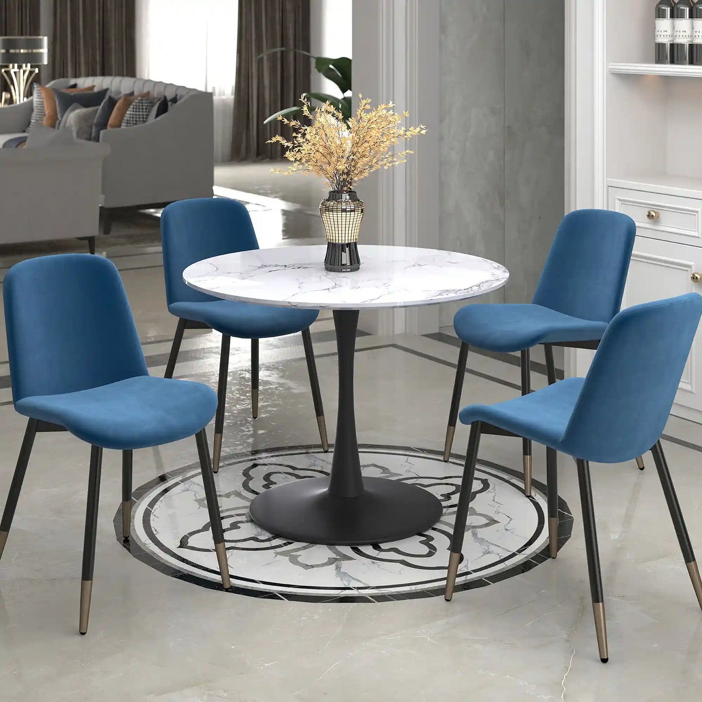 Zilo 40 White Round Dining Table with Faux Marble Top