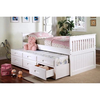 Single White Captain Bed with Trundle 