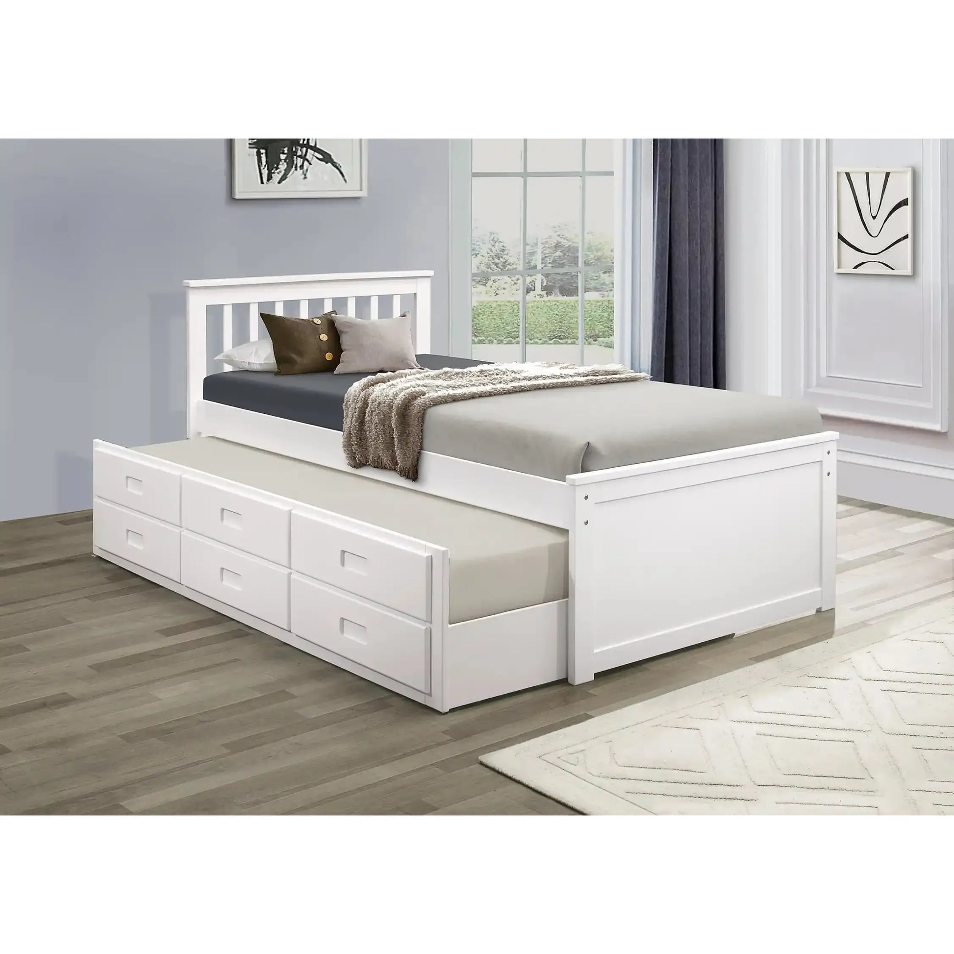 White Captain bed with storage drawers 