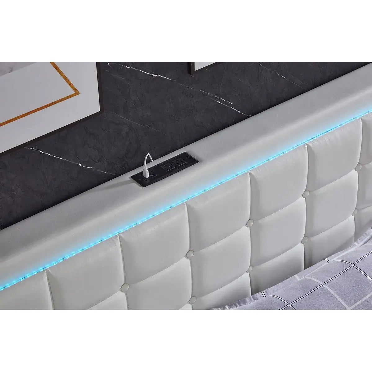 White Double bed with USB Port