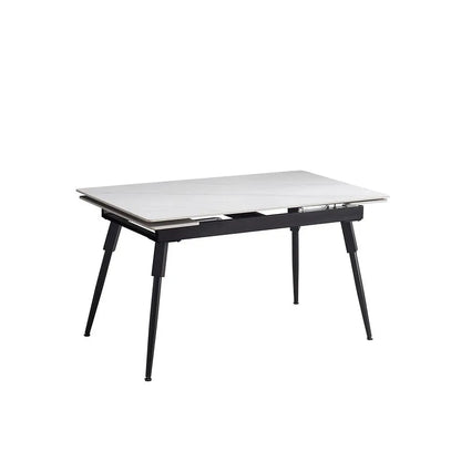 White extension table with black legs