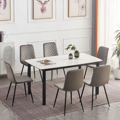 white marble Dining room set with  gray chairs 