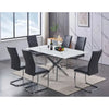 Dining room set with white marble dining table and black chairs