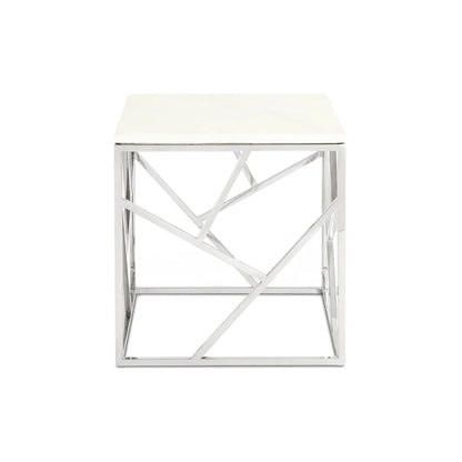Carole White Marble Top End Table – Polished Steel Frame