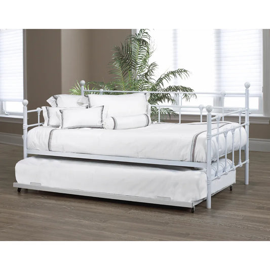 White metal daybed with pull-out trundle 
