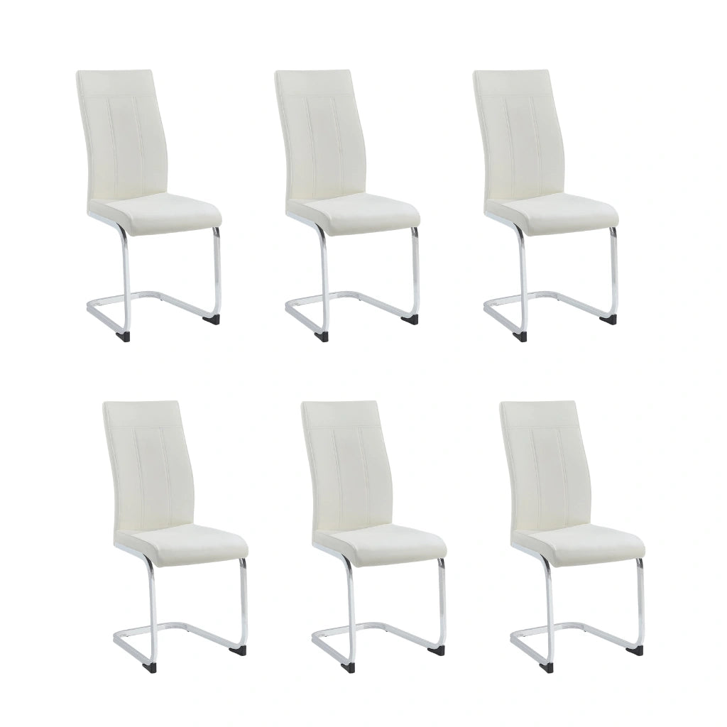 Set of six white dining chair with chrome legs 