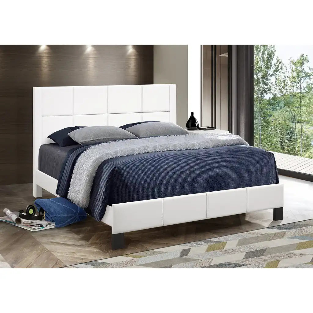 White PU Double Bed with Mattress Support 