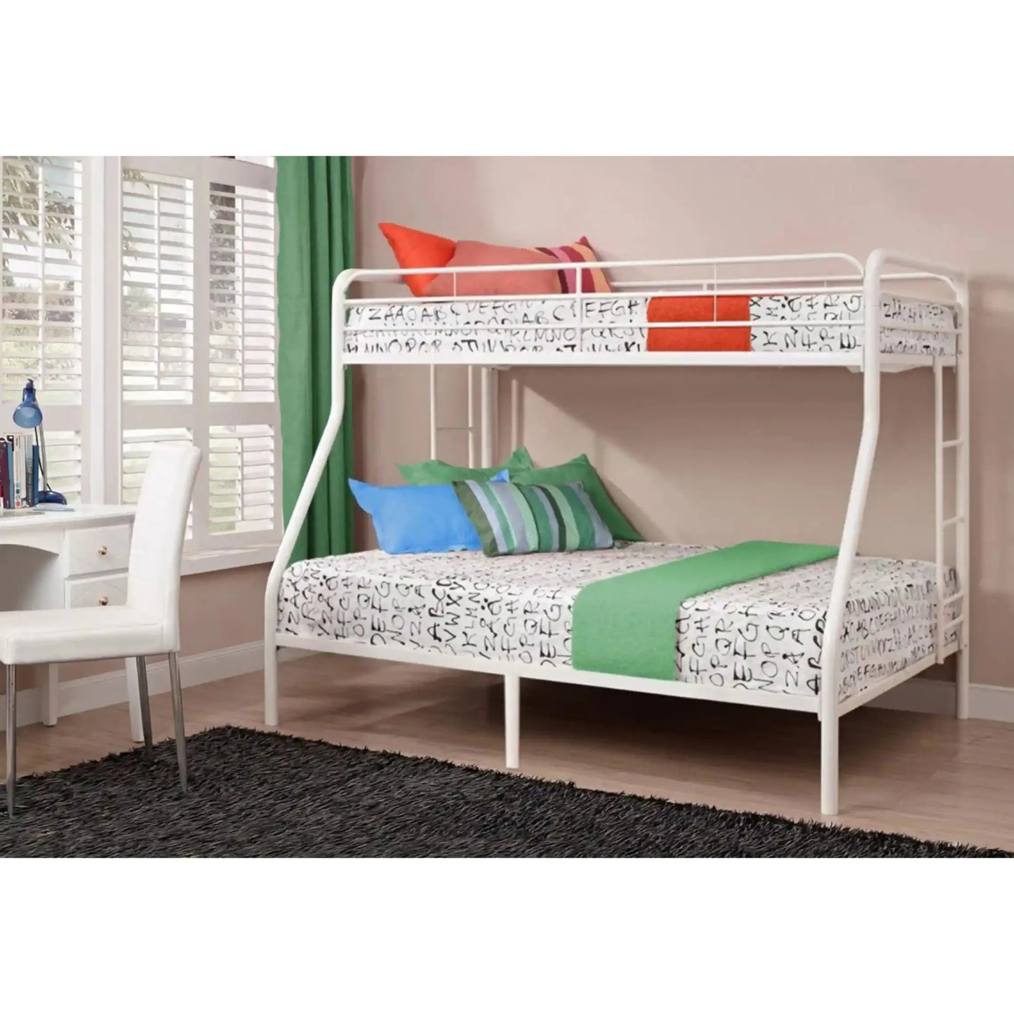 White metal bunk bed 