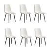 Set of six white quilted dining chairs with black legs 