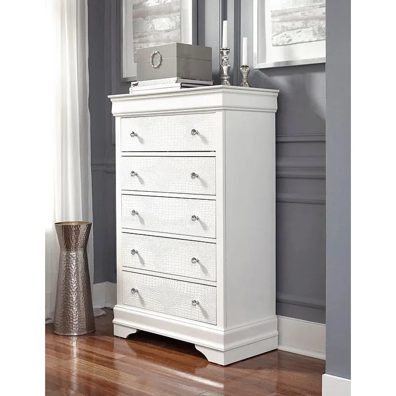 White chest with 5 storage drawers