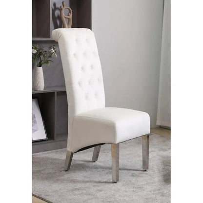 White upholstered chair with metal legs 