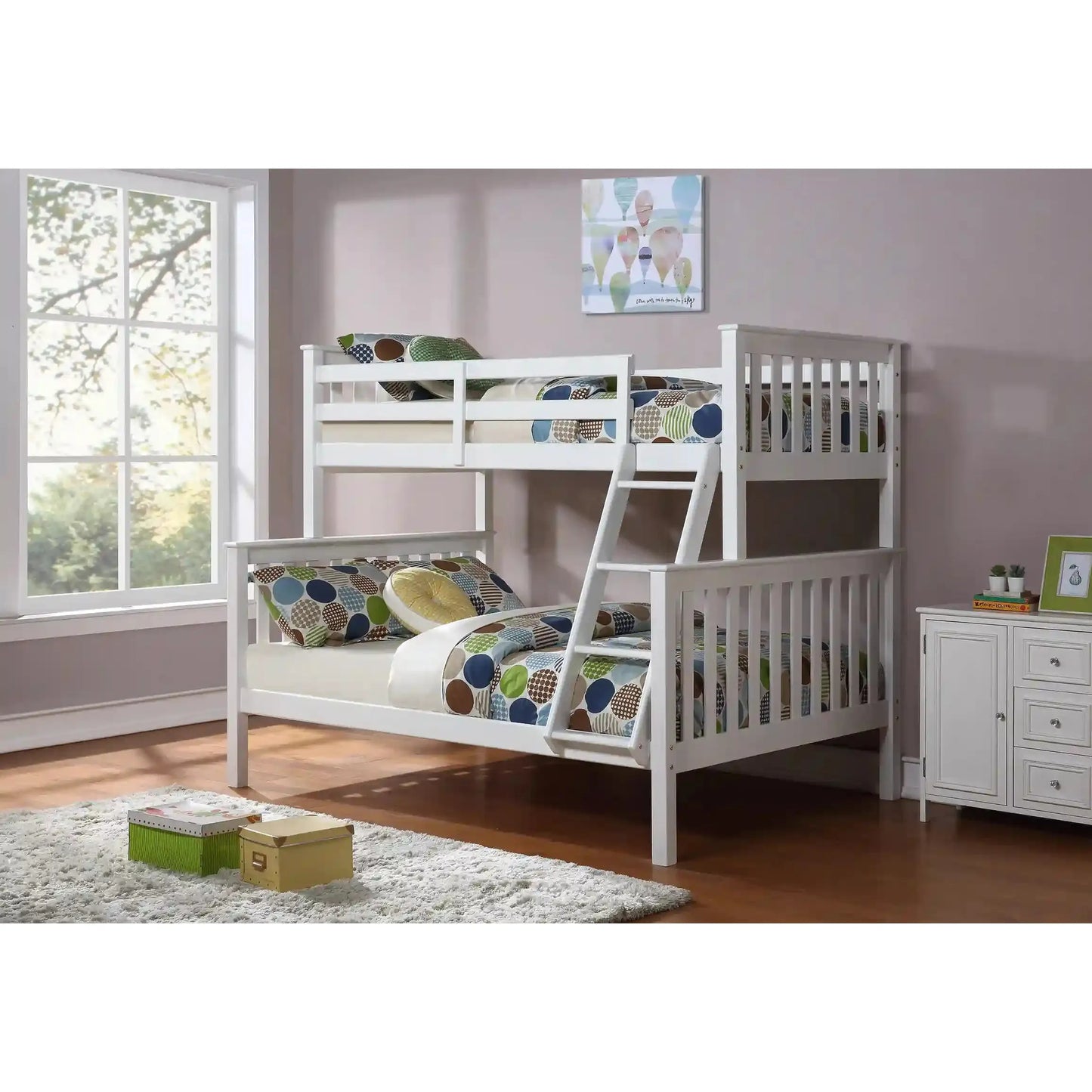 White wooden single/double bunk bed