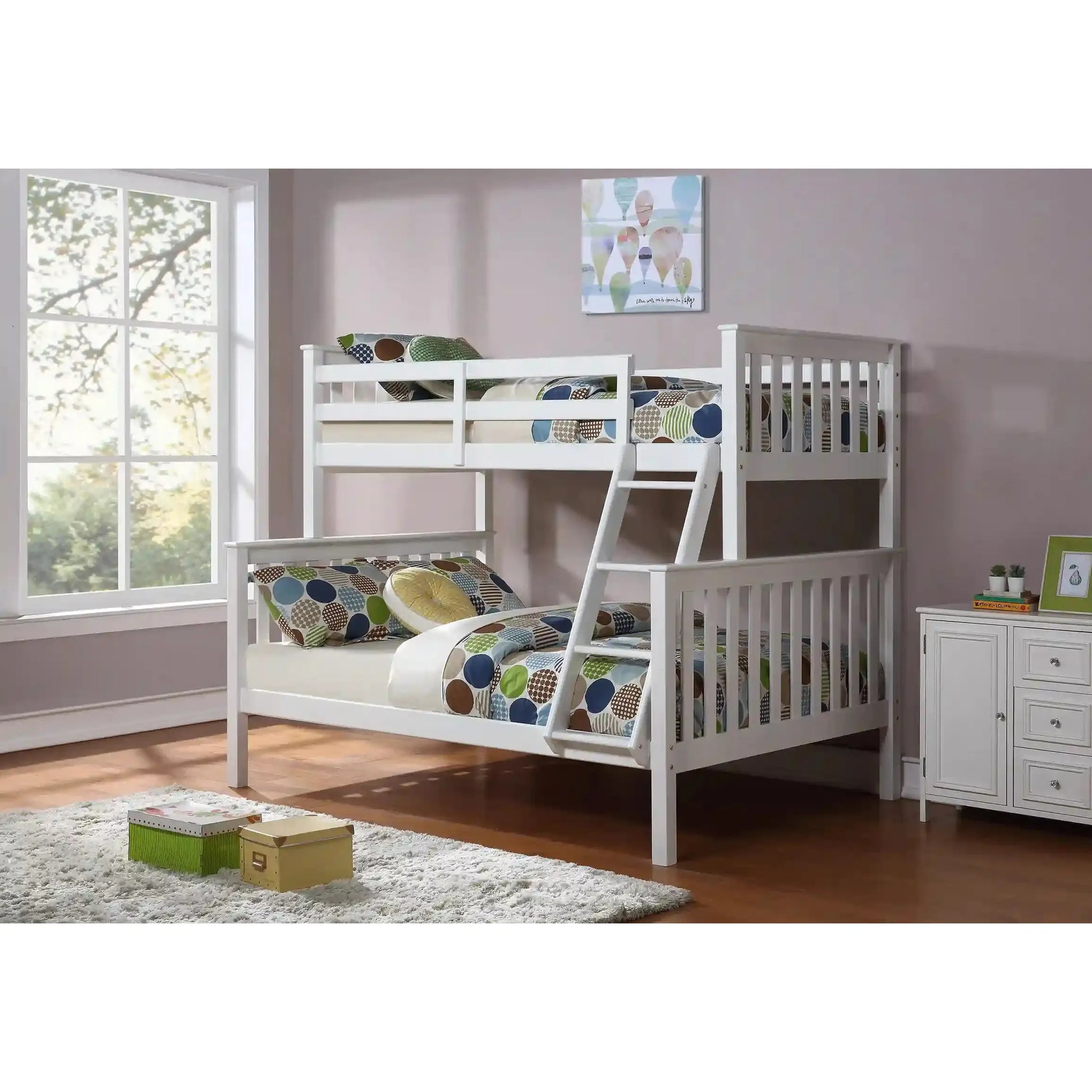 White wooden single/double bunk bed