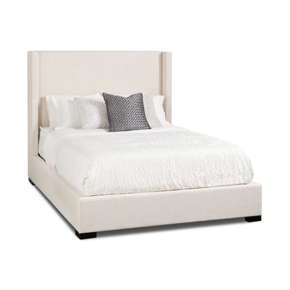 Wing Upholstered Queen Bed in Beige Fabric with Wingback Headboard