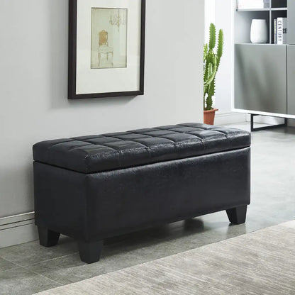 Winston Black Storage Ottoman Bench – Faux Leather & Deep Storage
