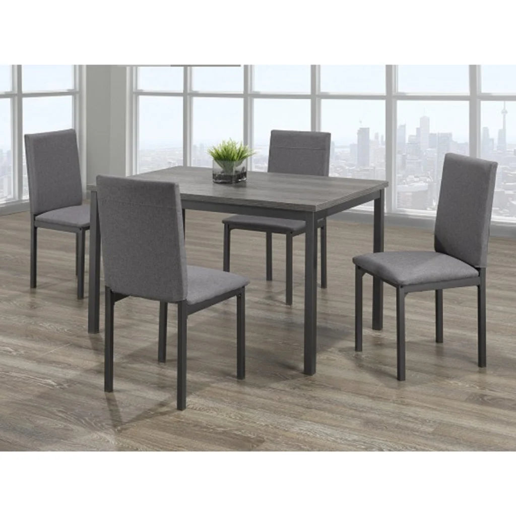 Wooden dining table set with four grey chairs 