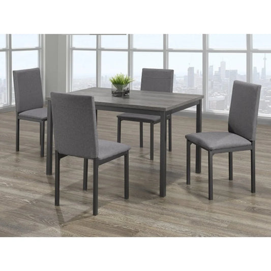 Wooden dining table set with four grey chairs 