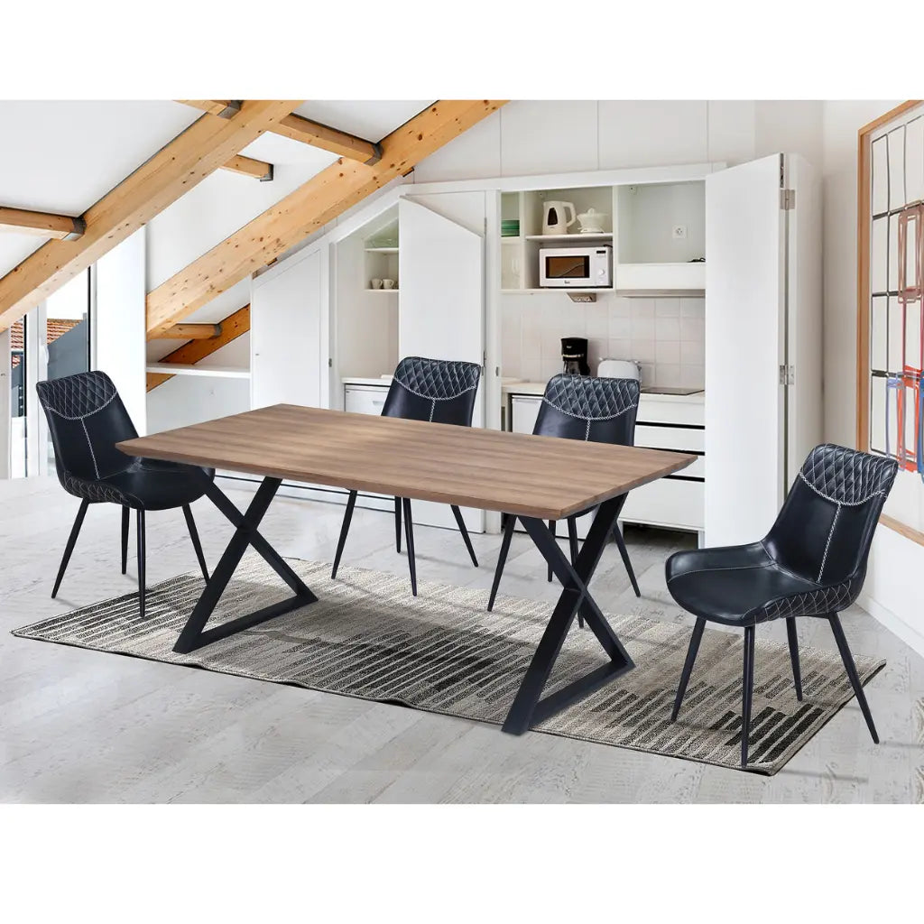 Wooden dining set with black PU chairs 