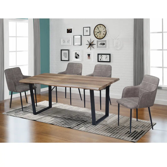 Dining set with a wooden table and grey chairs 
