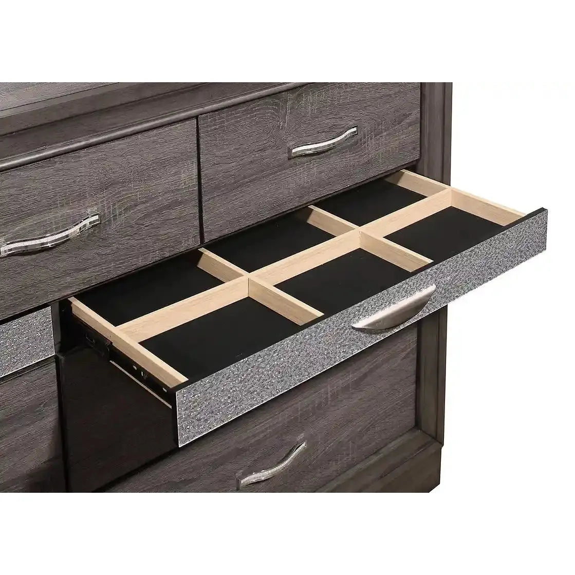Wooden dresser with open drawer 