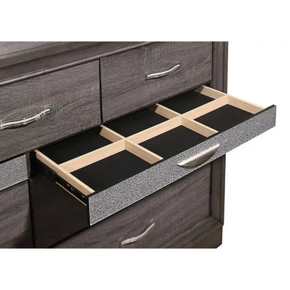 Wooden dresser with open drawer 