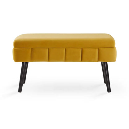 Marcella Ochre Yellow Living Room Storage Bench with Black Legs