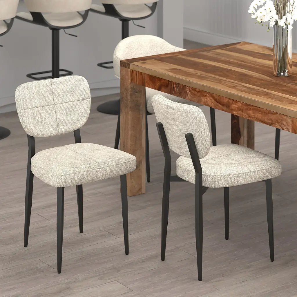 Zeke Modern Fabric Dining Chairs – Set of 2, BeigeBlack