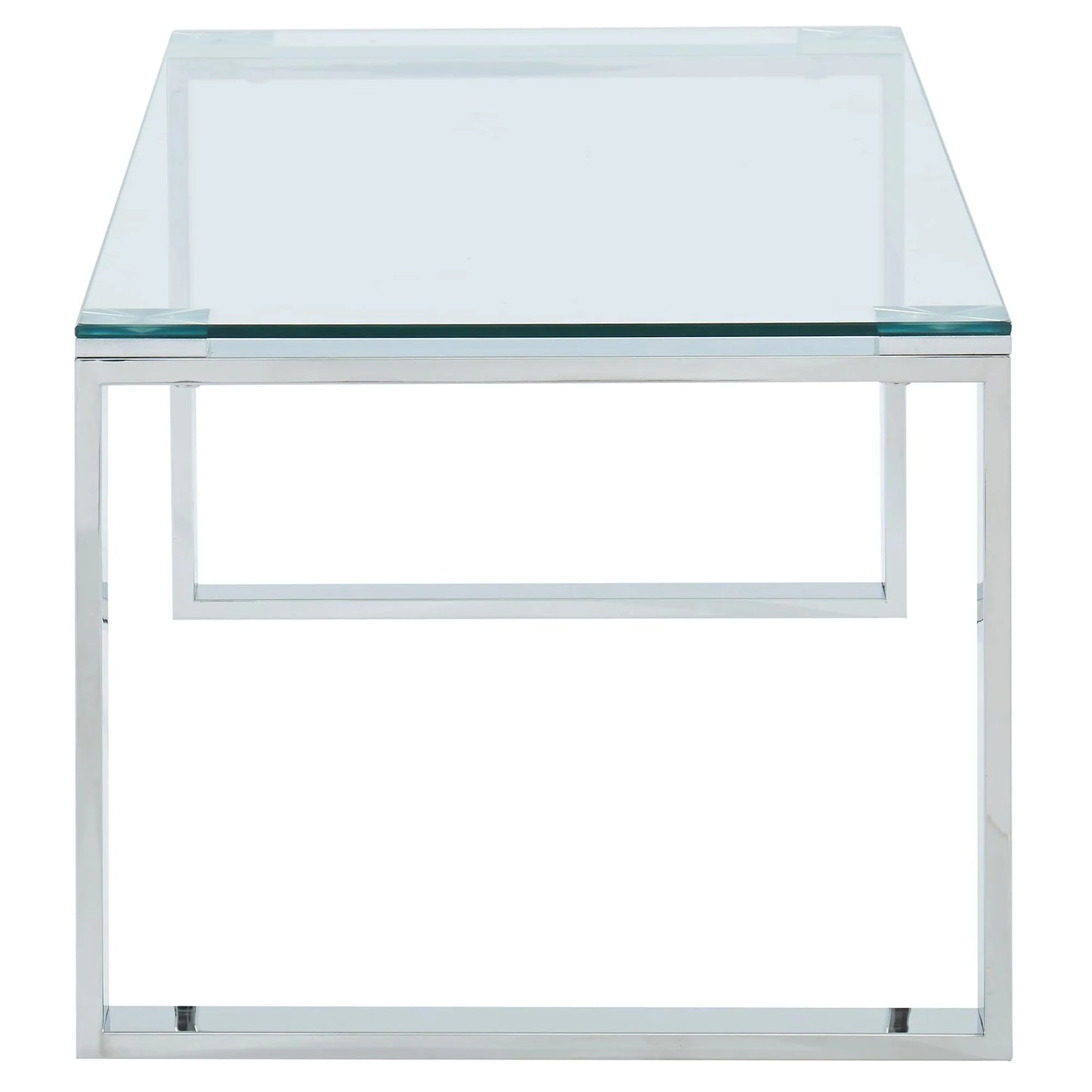 Zevon Glass Coffee Table in Silver - Polished Stainless Steel Frame