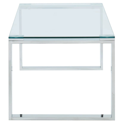 Zevon Glass Coffee Table in Silver - Polished Stainless Steel Frame