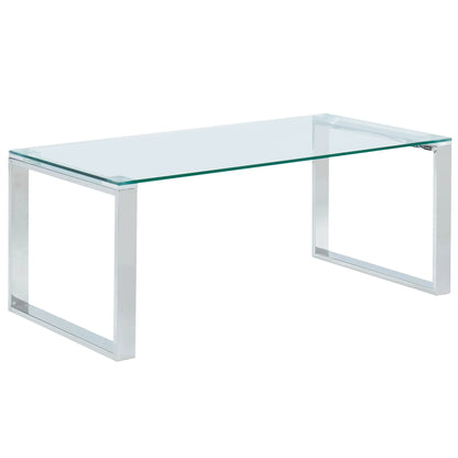 Zevon Glass Coffee Table in Silver - Polished Stainless Steel Frame