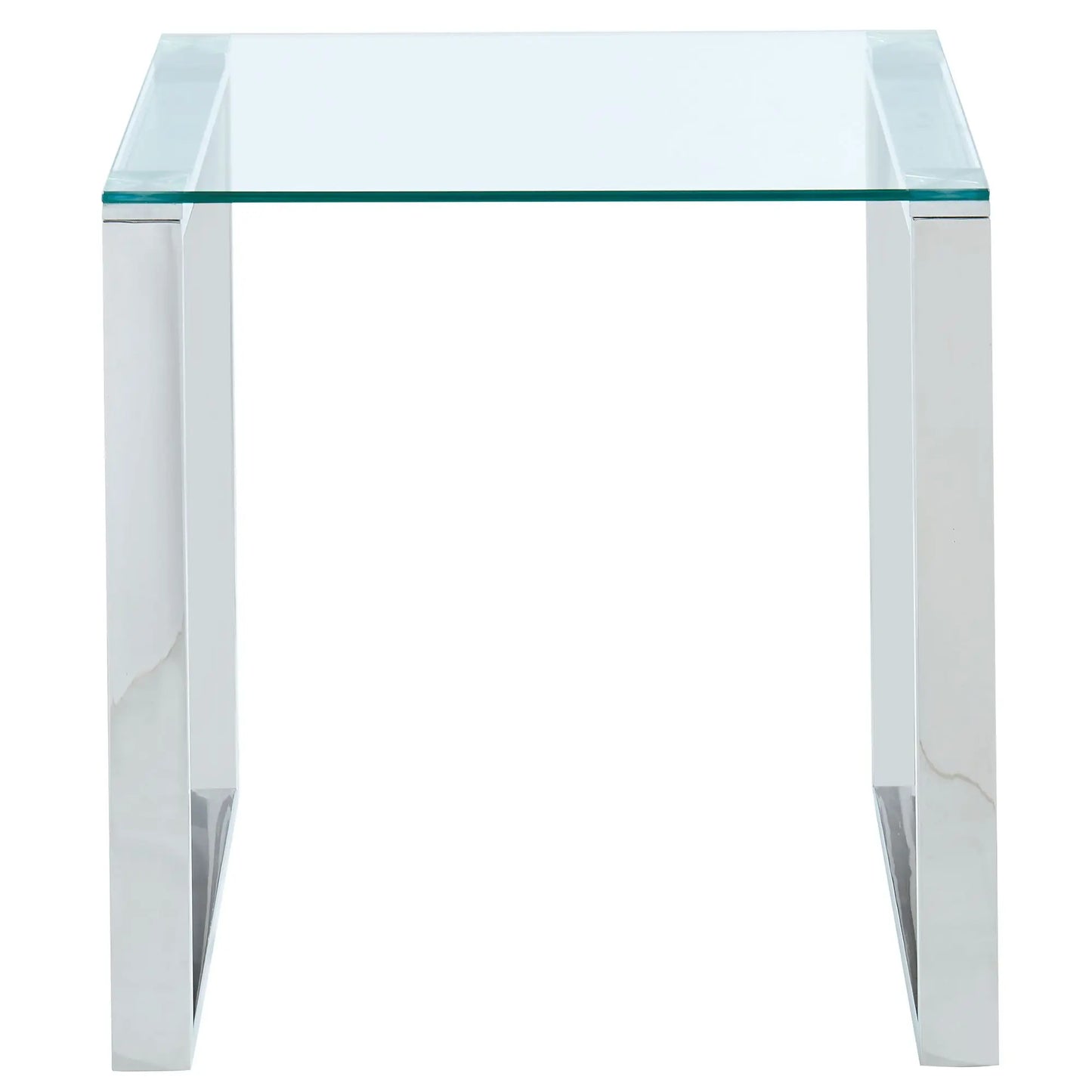 Zevon Silver Glass Side Table With Polished Stainless Steel Frame