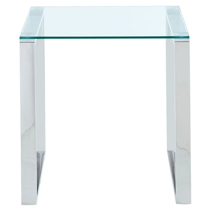 Zevon Silver Glass Side Table With Polished Stainless Steel Frame