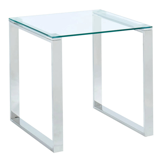 Zevon Silver Glass Side Table With Polished Stainless Steel Frame