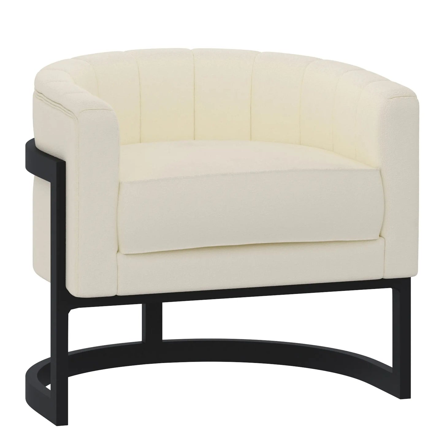 Zhuri Boucle Accent Chair in Ivory with Black Frame – Modern Elegance