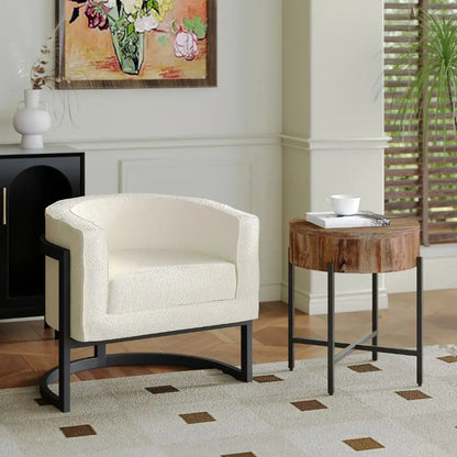 Zhuri Boucle Accent Chair in Ivory with Black Frame – Modern Elegance