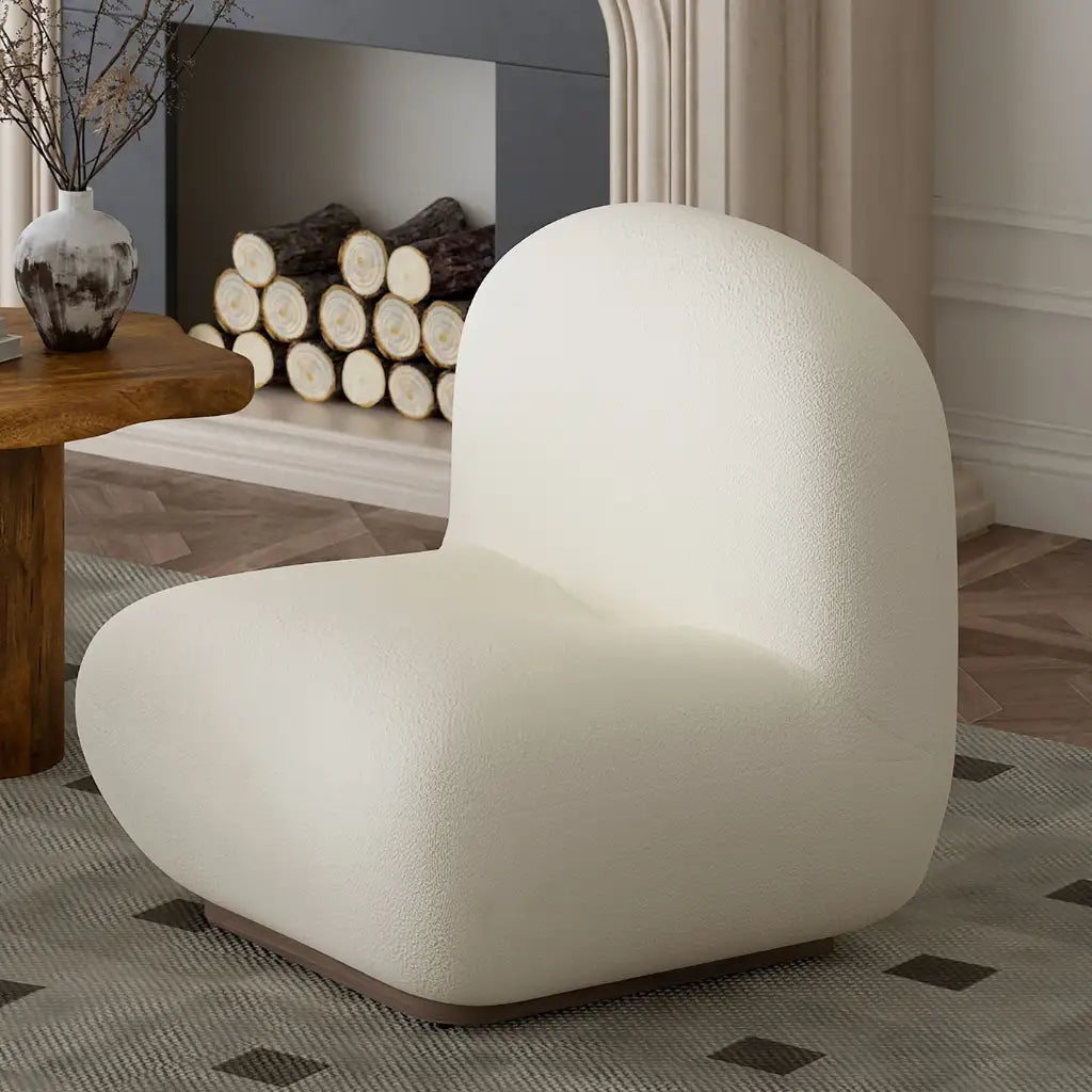 Zilano Boucle Accent Chair – Modern Cozy Seating with Walnut Base