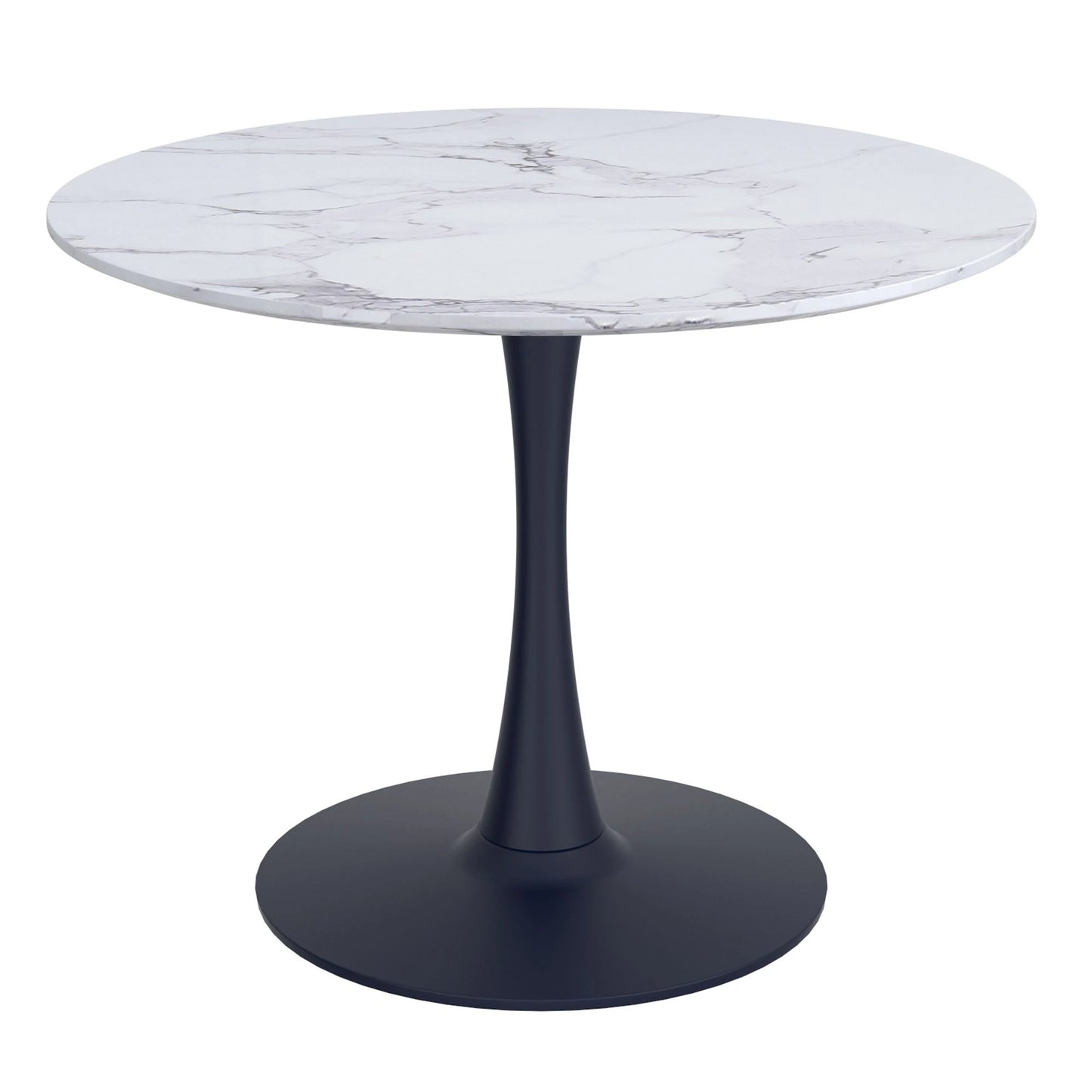 Zilo 40 White Round Dining Table with Faux Marble Top